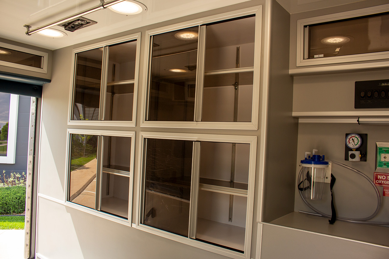 Cabinets inside an ambulance